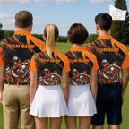 Custom Turkey Golf Polo Shirt, Funny Thanksgiving Golf Shirt, Orange Black Golf Team Apparel