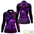 Custom Name Purple Pink Halloween Golf Polo Shirt, Spooky Neon Skull Ghost Golfing Apparel