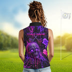 Custom Name Purple Pink Halloween Sleeveless Golf Polo Shirt, Spooky Neon Skull Ghost Golfing Apparel