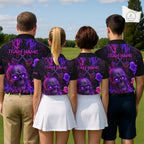 Custom Name Purple Pink Halloween Golf Polo Shirt, Spooky Neon Skull Ghost Golfing Apparel