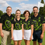 Custom Green Halloween Golf Team Shirt With Name, Neon Lime Skull Spooky Golf Polo Apparel