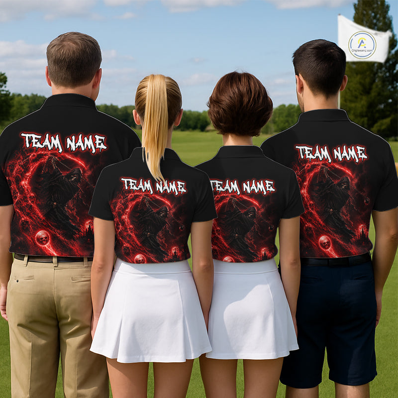 Red Grim Reaper Golf Polo Shirt – Personalized Team Name Gothic Golf Jersey