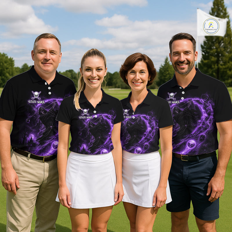 Purple Grim Reaper Golf Polo Shirt – Personalized Team Name Gothic Golf Jersey