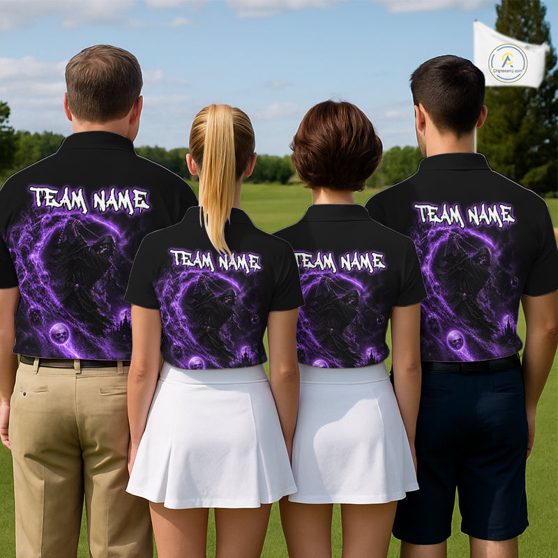 Purple Grim Reaper Golf Polo Shirt – Personalized Team Name Gothic Golf Jersey