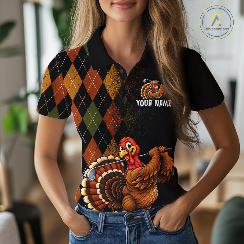 Turkey Golf Shirt, Funny Thanksgiving Golf Top, Custom Team Name Shirt