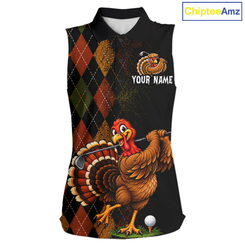 Turkey Sleeveless Golf Shirt, Funny Thanksgiving Golf Top, Custom Team Name Shirt