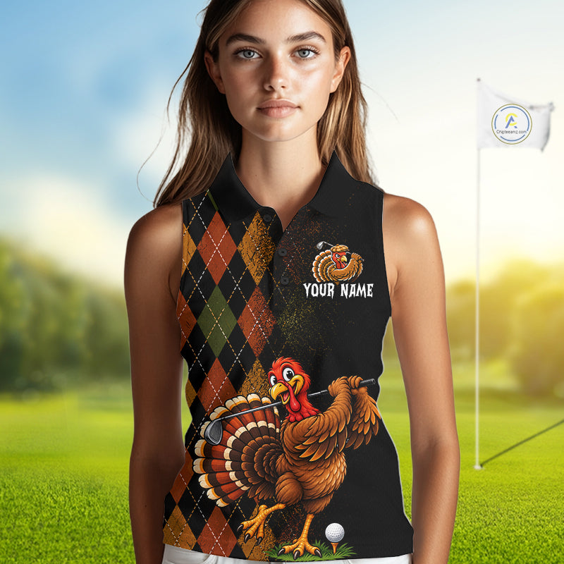 Turkey Sleeveless Golf Shirt, Funny Thanksgiving Golf Top, Custom Team Name Shirt