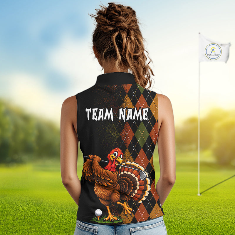 Turkey Sleeveless Golf Shirt, Funny Thanksgiving Golf Top, Custom Team Name Shirt