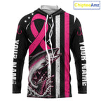 Breast Cancer Awareness Chinook Salmon Fishing Shirt Hooded Long Sleeve Personalized Custom Name