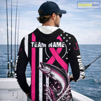 Breast Cancer Awareness Chinook Salmon Fishing Shirt Hooded Long Sleeve Personalized Custom Name