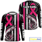 Breast Cancer Awareness Chinook Salmon Fishing Shirts Long Sleeve Personalized Custom Name
