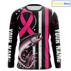 Breast Cancer Awareness Chinook Salmon Fishing Shirts Long Sleeve Personalized Custom Name