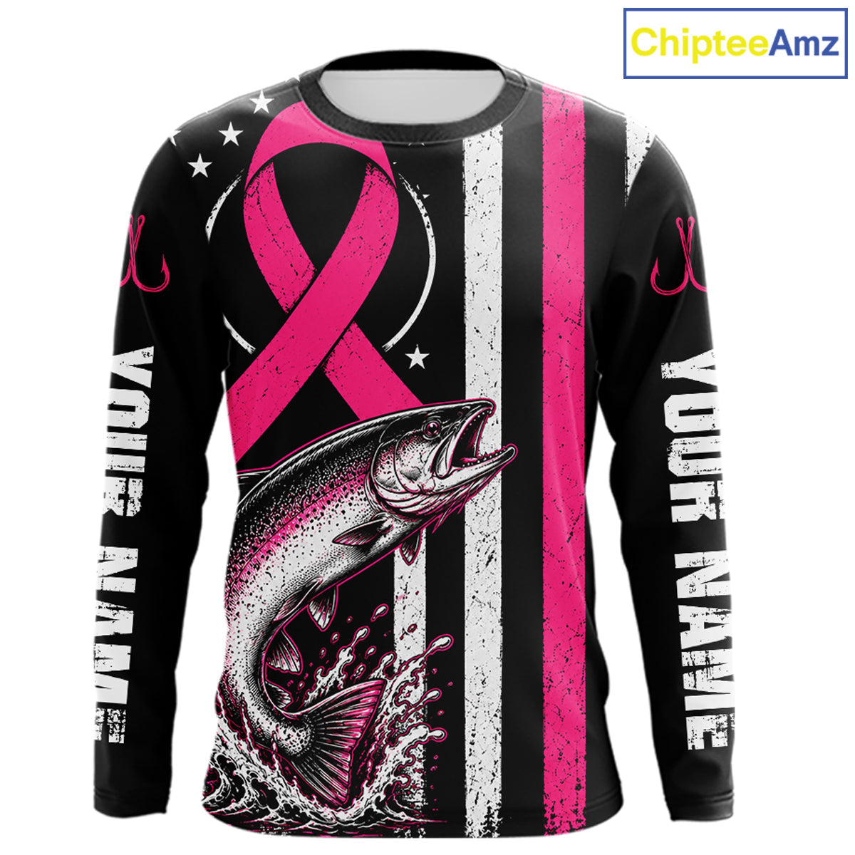 Breast Cancer Awareness Chinook Salmon Fishing Shirts Long Sleeve Personalized Custom Name
