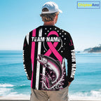 Breast Cancer Awareness Chinook Salmon Fishing Shirts Long Sleeve Personalized Custom Name