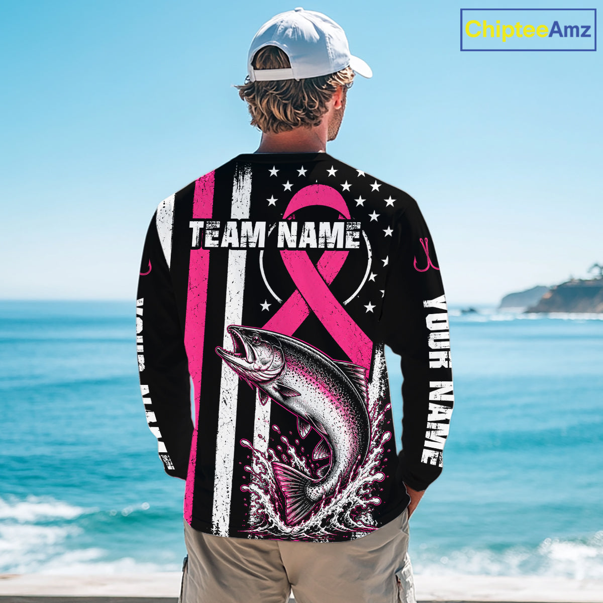Breast Cancer Awareness Chinook Salmon Fishing Shirts Long Sleeve Personalized Custom Name