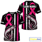 Breast Cancer Awareness Chinook Salmon Fishing Shirts Short Sleeve Personalized Custom Name