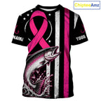 Breast Cancer Awareness Chinook Salmon Fishing Shirts Short Sleeve Personalized Custom Name