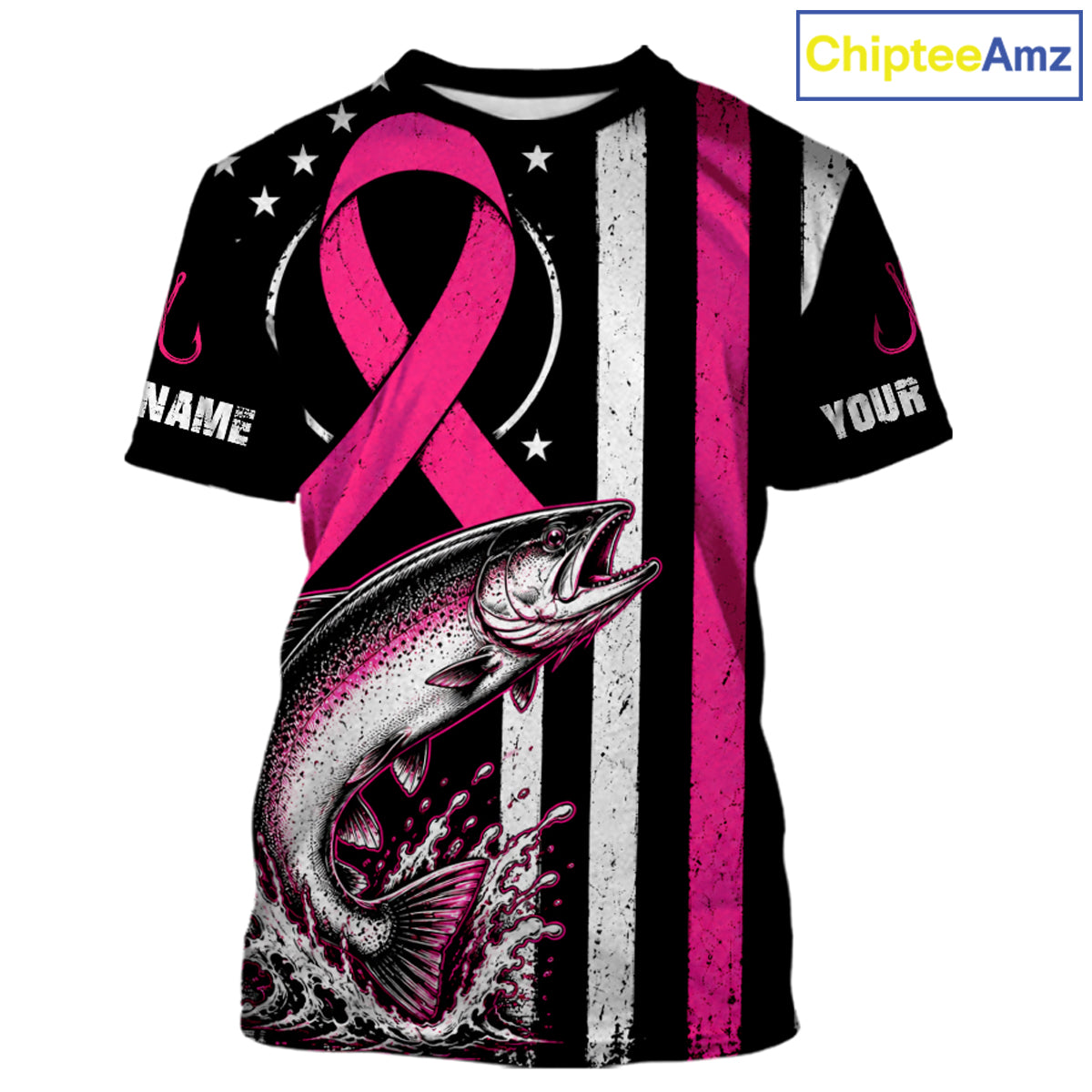 Breast Cancer Awareness Chinook Salmon Fishing Shirts Short Sleeve Personalized Custom Name