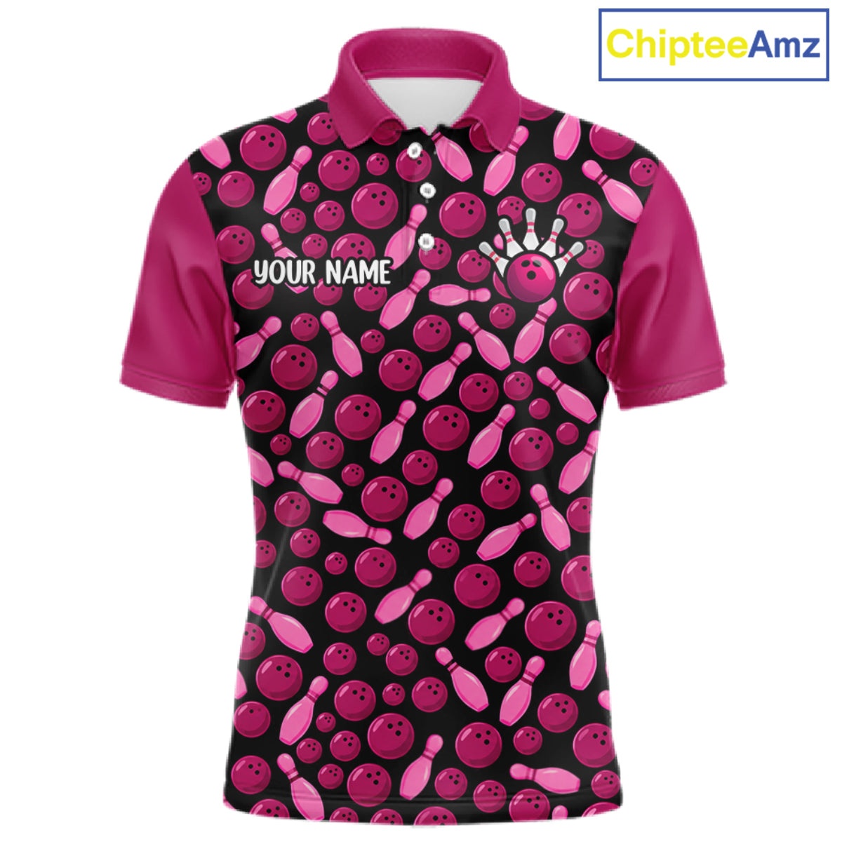Breast Cancer Awareness Pink Ribbon Bowling Polo Shirt Custom USA Flag Team Tournament Jersey