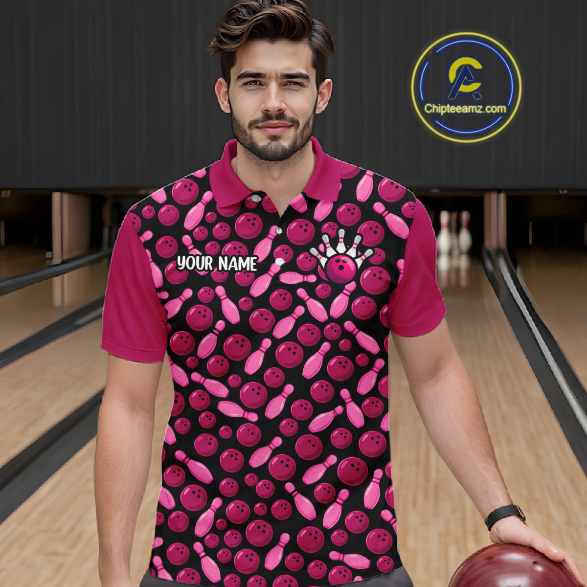 Breast Cancer Awareness Pink Ribbon Bowling Polo Shirt Custom USA Flag Team Tournament Jersey