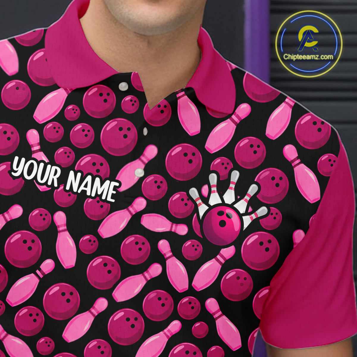 Breast Cancer Awareness Pink Ribbon Bowling Polo Shirt Custom USA Flag Team Tournament Jersey