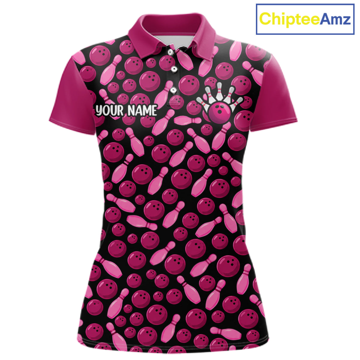 Breast Cancer Awareness Pink Ribbon Bowling Polo Shirt Custom USA Flag Team Tournament Jersey