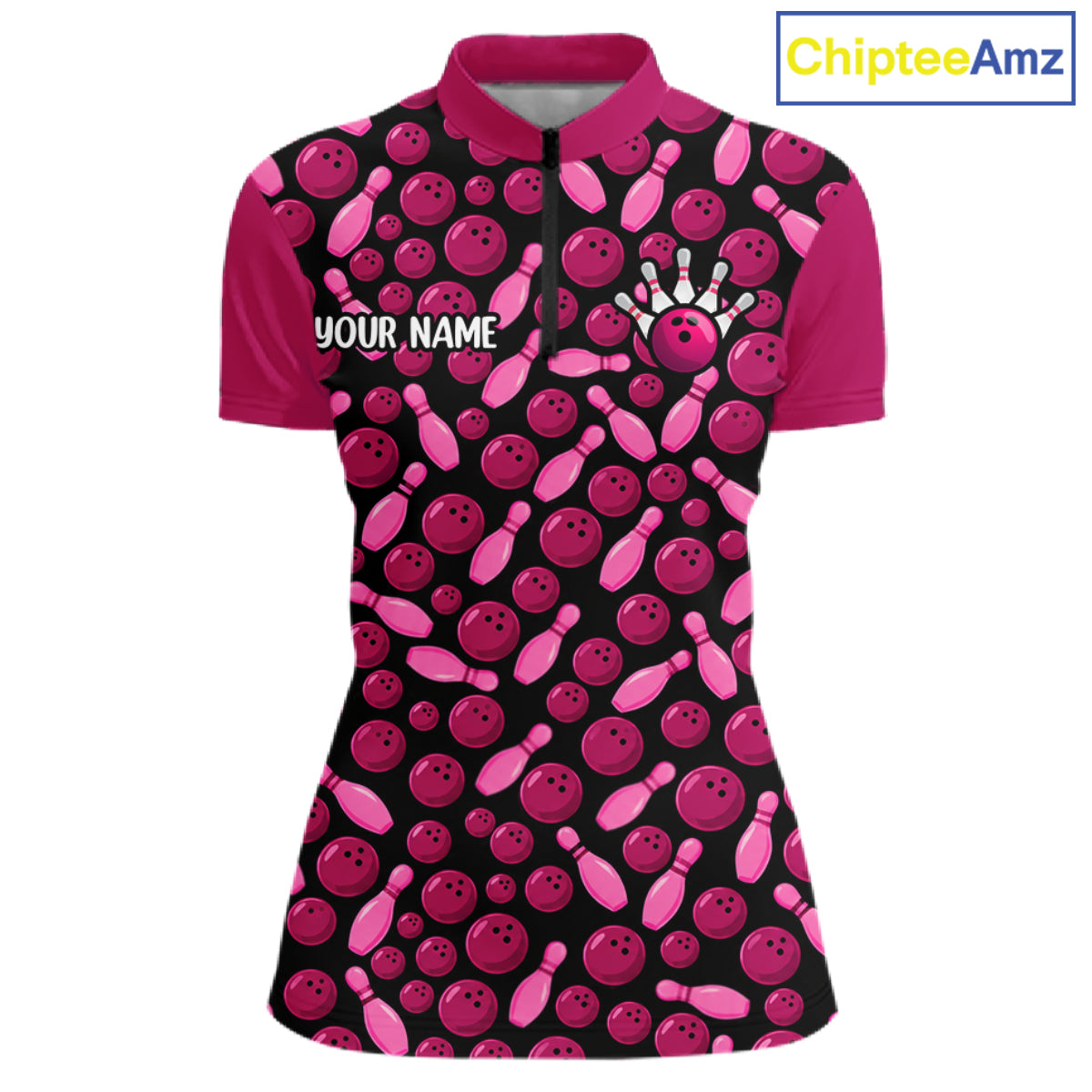 Breast Cancer Awareness Pink Ribbon Bowling Polo Shirt Custom USA Flag Team Tournament Jersey
