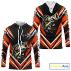 Largemouth Bass Fishing Long Sleeve Hooded Shirt Custom Orange Black Fish Performance Jersey