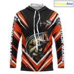Largemouth Bass Fishing Long Sleeve Hooded Shirt Custom Orange Black Fish Performance Jersey