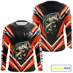 Largemouth Bass Fishing Long Sleeve Shirt Custom Orange Black Fish Performance Jersey