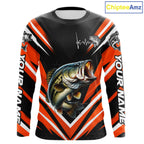 Largemouth Bass Fishing Long Sleeve Shirt Custom Orange Black Fish Performance Jersey
