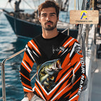Largemouth Bass Fishing Long Sleeve Shirt Custom Orange Black Fish Performance Jersey