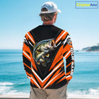 Largemouth Bass Fishing Long Sleeve Shirt Custom Orange Black Fish Performance Jersey