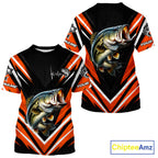 Largemouth Bass Fishing Short Sleeve Shirt Custom Orange Black Fish Performance Jersey