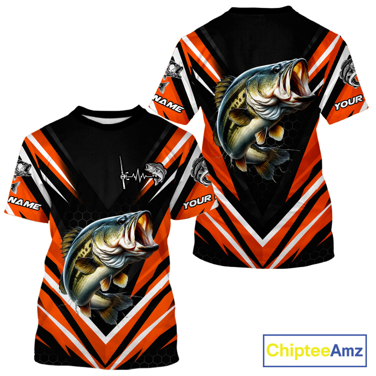 Largemouth Bass Fishing Short Sleeve Shirt Custom Orange Black Fish Performance Jersey