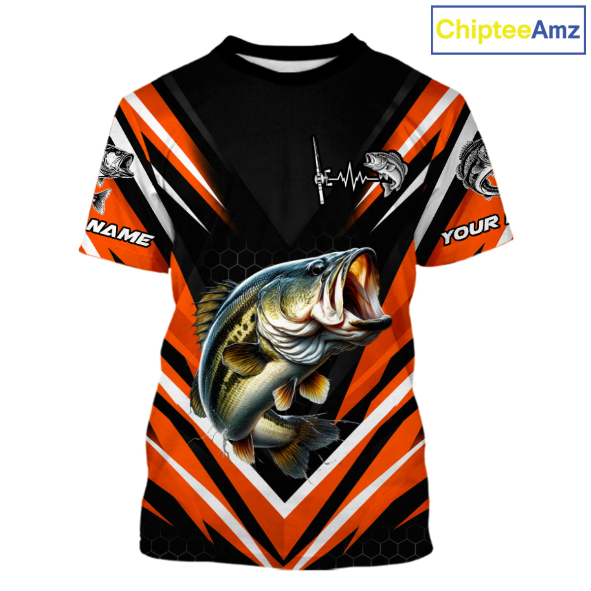 Largemouth Bass Fishing Short Sleeve Shirt Custom Orange Black Fish Performance Jersey