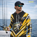 Largemouth Bass Fishing Long Sleeve Hooded Shirt Custom Yellow Black Fish Performance Jersey