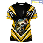 Largemouth Bass Fishing Short Sleeve Shirt Custom Yellow Black Fish Performance Jersey
