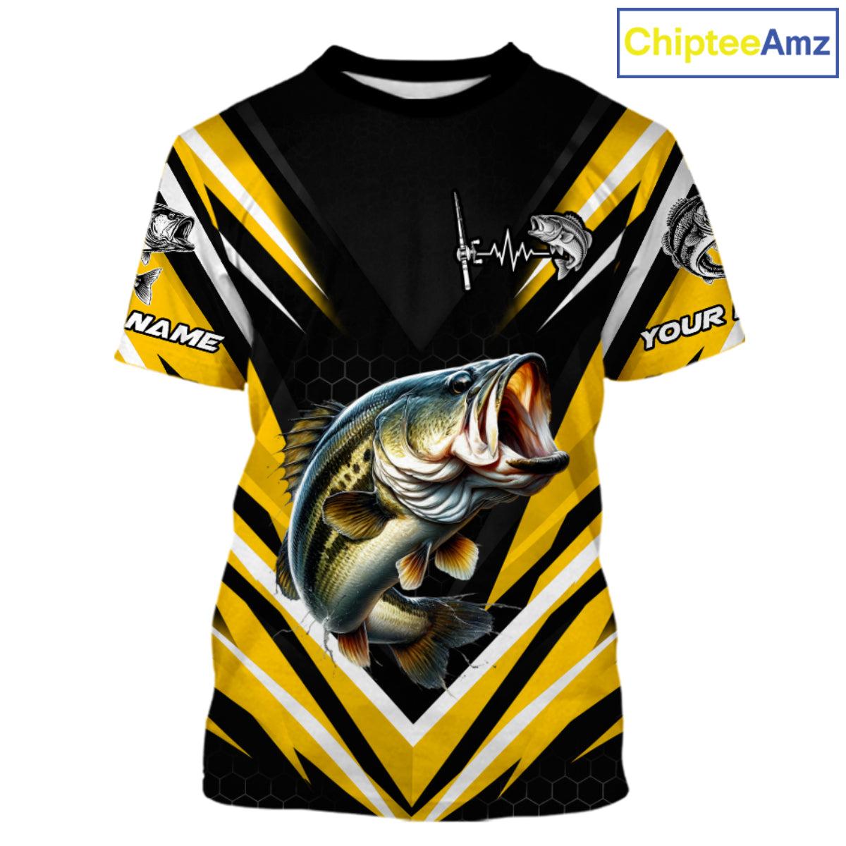 Largemouth Bass Fishing Short Sleeve Shirt Custom Yellow Black Fish Performance Jersey