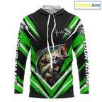 Largemouth Bass Fishing Long Sleeve Hooded Shirt Custom Green Black Fish Performance Jersey
