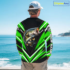 Largemouth Bass Fishing Long Sleeve Shirt Custom Green Black Fish Performance Jersey
