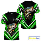 Largemouth Bass Fishing Short Sleeve Shirt Custom Green Black Fish Performance Jersey