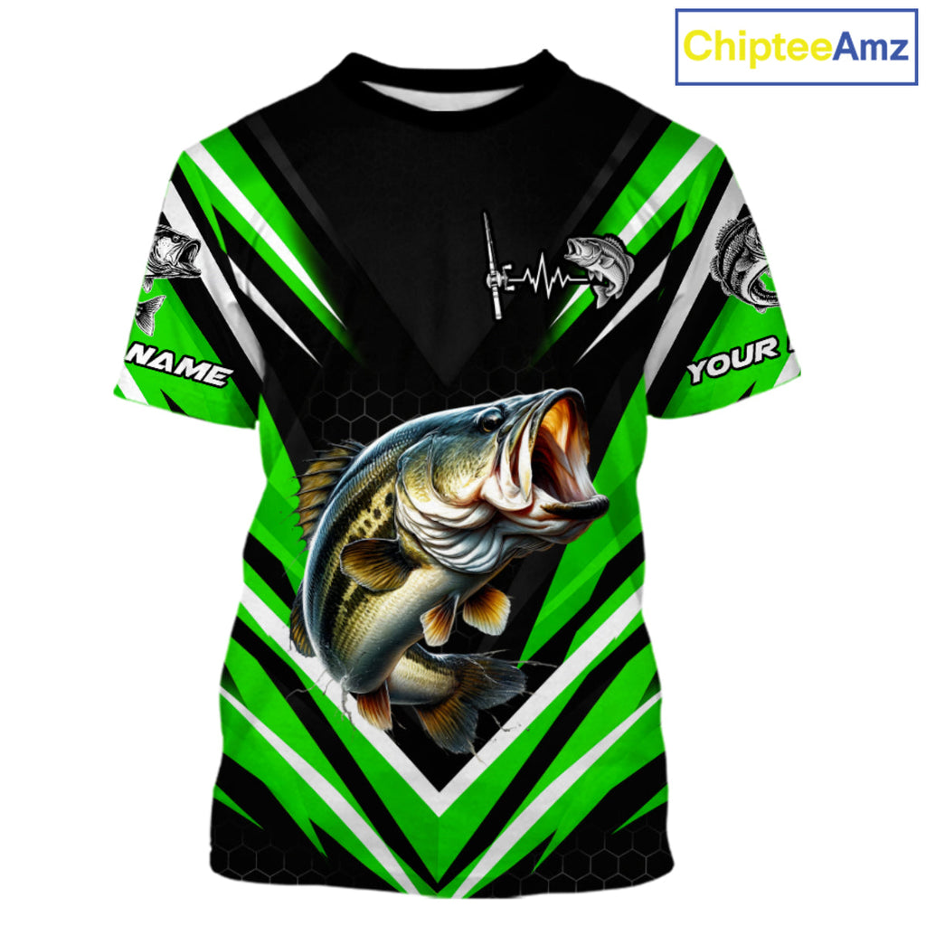 Largemouth Bass Fishing Short Sleeve Shirt Custom Green Black Fish Performance Jersey