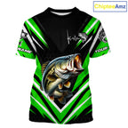 Largemouth Bass Fishing Short Sleeve Shirt Custom Green Black Fish Performance Jersey