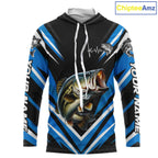 Largemouth Bass Fishing Long Sleeve Hooded Shirt Custom Blue Black Fish Performance Jersey