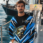Largemouth Bass Fishing Long Sleeve Shirt Custom Blue Black Fish Performance Jersey