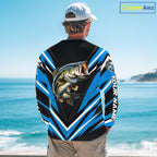 Largemouth Bass Fishing Long Sleeve Shirt Custom Blue Black Fish Performance Jersey