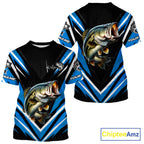 Largemouth Bass Fishing Short Sleeve Shirt Custom Blue Black Fish Performance Jersey