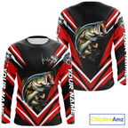 Largemouth Bass Fishing Long Sleeve Shirt Custom Red Black Fish Performance Jersey