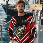Largemouth Bass Fishing Long Sleeve Shirt Custom Red Black Fish Performance Jersey